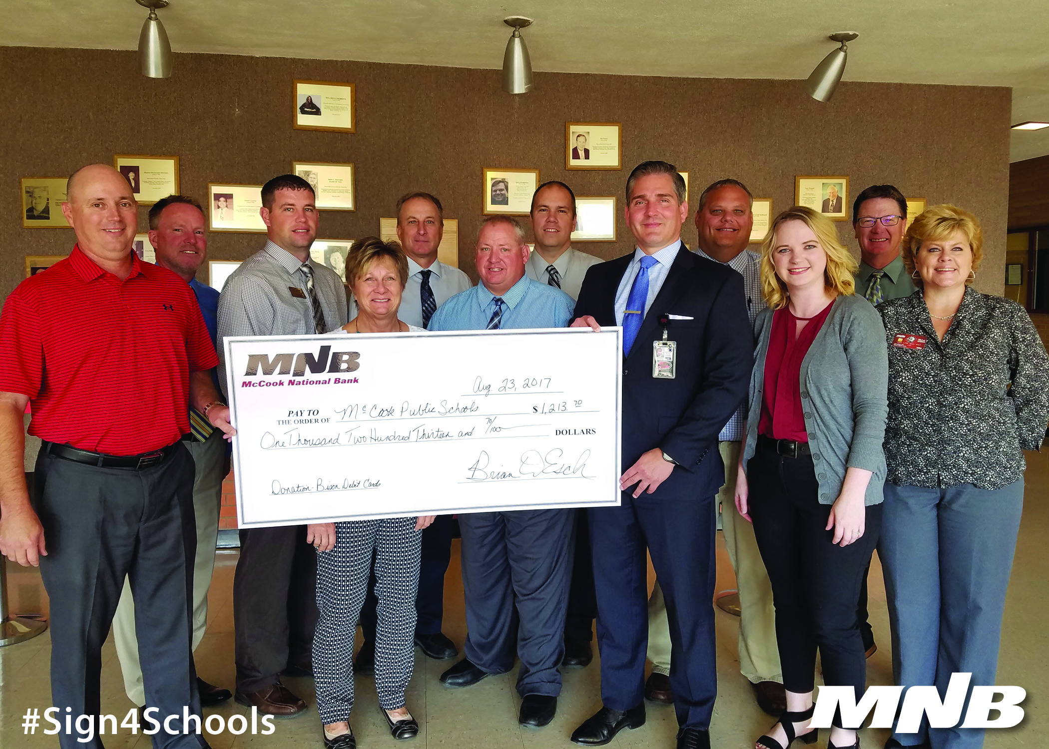 McCook Public School Receives Donation from MNB Bison Debit Card Program